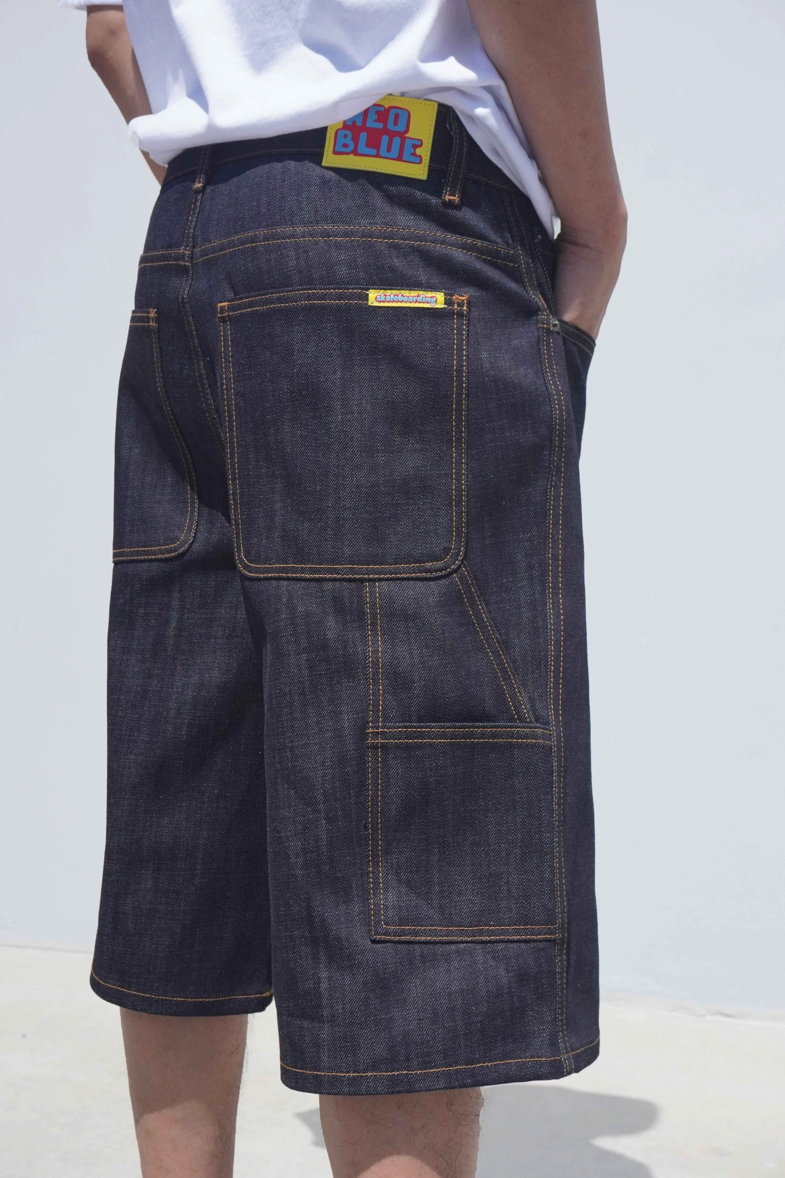 【KOOLOSET】Carpenter Work Bermuda Denim Cross Super Dark Baggy Carpenter Shorts — Neo Blue